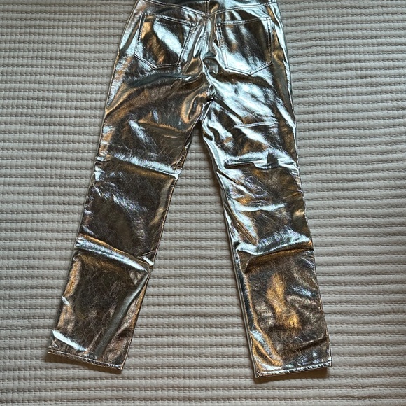 Gap High Rise Vegan Leather Cheeky Straight Pants - Silver - 30 (10) L - NWT - Picture 7 of 7